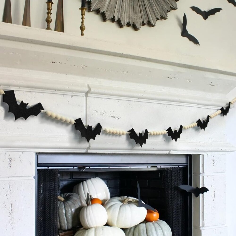 Halloween Decorations Indoor/Outdoor, Wood Felt Bats Bead Garland Banner for Hal